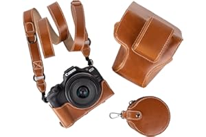 MUZIRI KINOKOO Etui ochronne do aparatu Canon EOS R50 R100 DSLR, retro skóra PU EOS R50 R100 odpinana torba do przenoszenia - z paskiem na ramię i kieszenią do przechowywania - brązowe