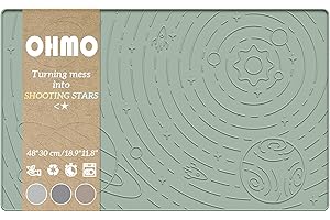 OHMO Alfombras para Comederos Perros y Gatos, Impermeable,(Verde Claro, 48x30cm), Alfombrilla Silicona de Mascota con Diseño Galaxy