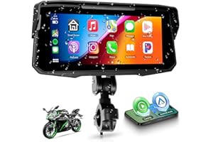 Rimoody 6.86 Inch Motorcycle Portable Moto CarPlay, Wireless Android Auto/Airplay/Android Cast, IP68 Waterproof Touchscreen with Bluetooth, EQ, Universal Motorbike Mount