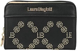 Laura Biagiotti Portafoglio Donna Piccolo Nero in Similpelle PU, Chiusura Bottone e Cerniera, con Scatola Regalo