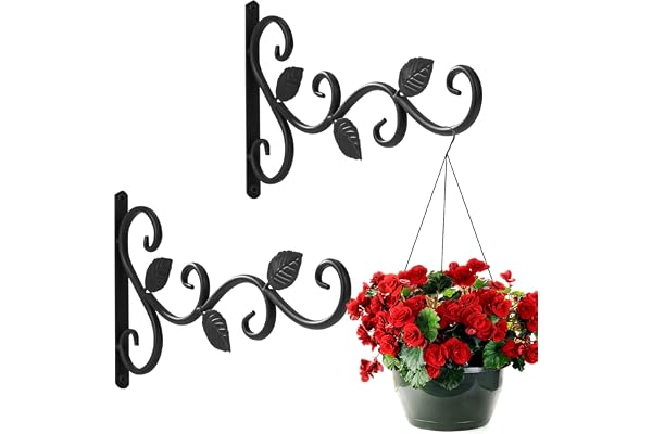 Supports de Panier Suspendu, Crochets de Suspension Muraux en Fer, Métal Supports d’accrochage pour l’extérieur avec Vis, Décoration de Jardin pour Plantes Lanternes Carillons éoliens (2 Pièces)