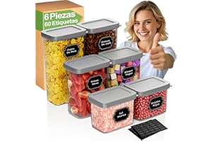 Homhut Botes Cocina Almacenaje 6 Piezas, Recipientes Herméticos para Alimentos, Tarros Cocina Almacenaje de Plástico con Tapa para Cereales Harina Café