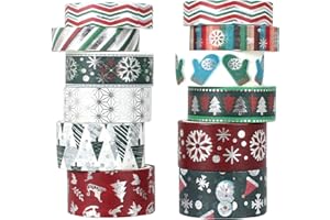 FINDIR 12 Rotoli Nastro Natalizio Washi Nastro Adesivo Decorativo Natalizio Washi Tape Set Tape Decorativo Natale Nastro per Decorazioni Natalizie Album Artigianato Larghezza 1 cm/1,5 cm/2 cm