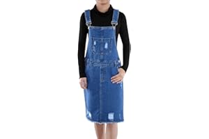 Anna-Kaci Junior Womens Distressed Denim Adjustable Strap Overall Dress