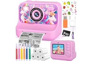 ZQEJEFD Aparat Natychmiastowy dla Dzieci, Aparat Fotograficzny 1080P HD do Natychmiastowych Wydruków, Aparat do Natychmiastowych Wydruków z Kartą 32 GB, Prezent dla Dzieci w Wieku 3-12 lat
