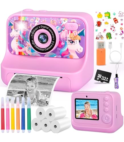 Appareil Photo Numérique Instantané, Avec Papier D'impression & Carte TF 32G, Caméra Vidéo Avec Stylos Colorés Pour Le Bricolage, Chapeaux Costume Accessoire Déguisement