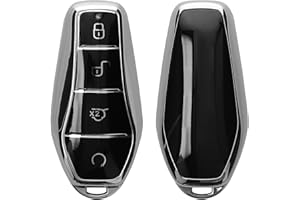 kwmobile Carcasa para Mando Compatible con BYD Atto 3 / Sealion/Han/Tang/Dolphin/Seal - Funda para Llaves de Coche con Botones de TPU - Plateado Brillante