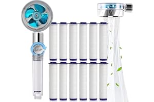 Givenme Doccetta, Soffioni Doccia, Risparmio Idrico Doccia, Soffione Doccia Anticalcare Girevole a 360 °, con 12 Elementi Filtranti in PP Cotone (Blu)