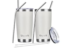 UsparkMC 20oz 550ml Tumbler Bulk Stainless Steel with Lid and Straw,Double Wall Vacuum Insulated Coffee Travel Mug for Hot & Cold,Reusable Cup,BPA Free,2pack