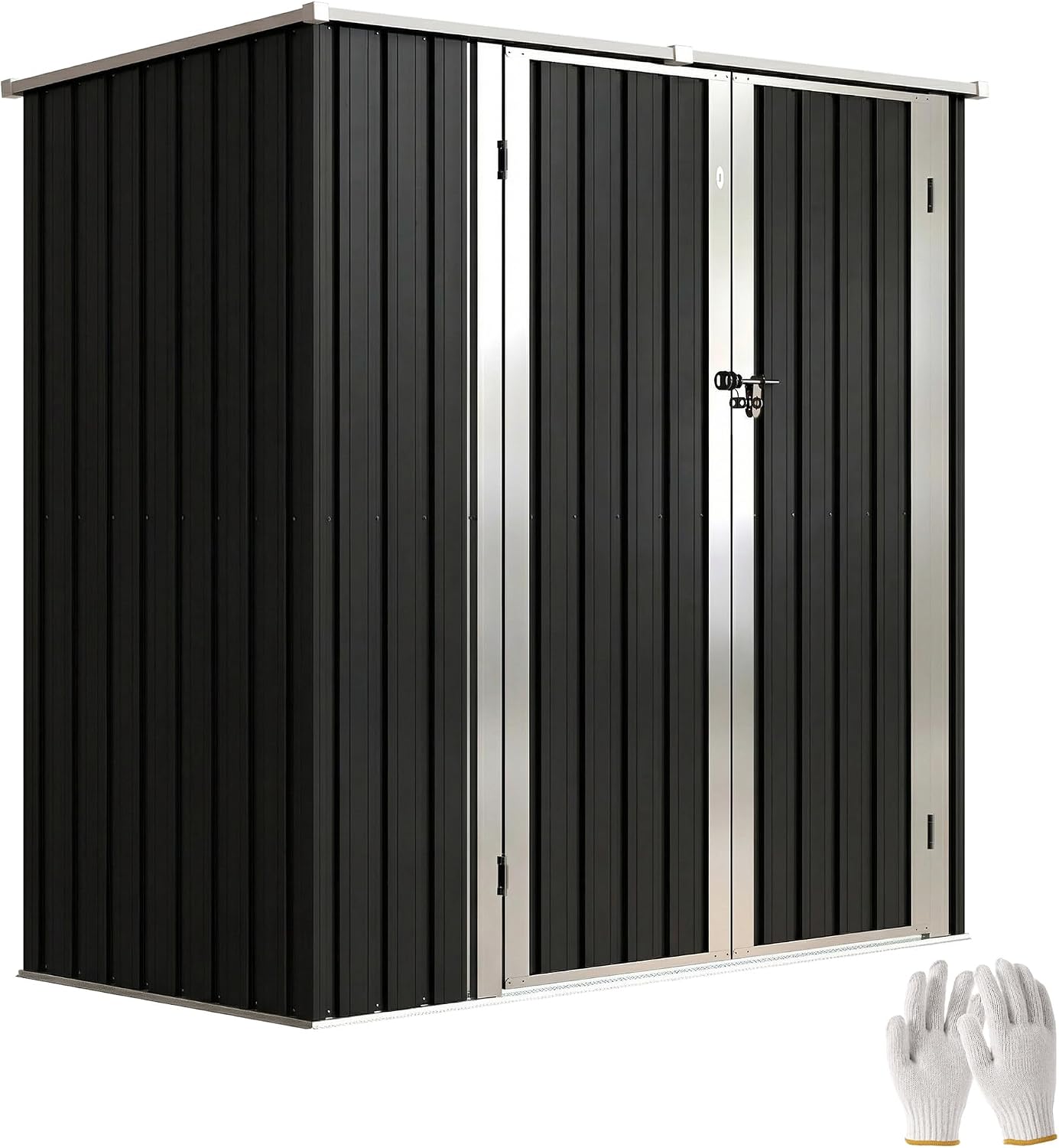 Outsunny Caseta de Jardín Exterior 1,37 m², 163x89x163 cm, Cobertizo de Jardín Exterior Metálico con Techo Inclinado, Puertas con Pestillo y Guantes para Almacenamiento de Herramientas, Gris Oscuro