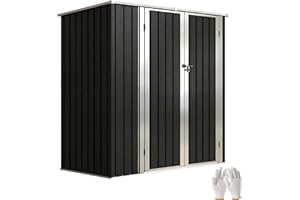 Outsunny Caseta de Jardín Exterior 1,37 m², 163x89x163 cm, Cobertizo de Jardín Exterior Metálico con Techo Inclinado, Puertas con Pestillo y Guantes para Almacenamiento de Herramientas, Gris Oscuro