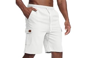 Zetieny Pantaloni Corti Uomo Estivi Lino Pantaloncini Bermuda Shorts Coulisse Vita Elasticizzata con Tasche