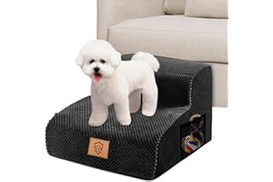 MASTERTOP Escaliers pour Chiens à 2 Marches, Échelle Chien en Mousse à Haute Densité 30D avec Housse Amovible et Lavable, Escaliers Chien Antidérapants pour Animal Âgé/Blessé (Noir)