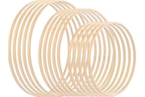 WOPPLXY 15 Pièces Cercle Bois, 20cm/25cm/30cm Cercle en Bois en Bambou pour Cercles Attrape Reve, Décoration de Couronne de Mariage, Bricolage Outils (5 Pièces de Chaque Taille)