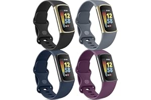 AMCC 4-Pack Straps compatible with Fitbit Charge 6 / Charge 5 Strap, Soft Silicone Sport Replacement Band for for Fitbit Charge 6 / Charge 5, Small Large(4 Pack B, Large)