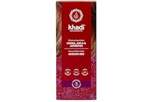 khadi HENNA, AMLA & JATROPHA roślinna farba do włosów, Nadaje włosom głęboki, aksamitny blask ciemnej czerwieni, W 100% roślinna, naturalna i wegańska, Certyfikowany kosmetyk naturalny, 100g