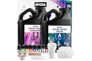 EPODA 64oz/1.9L Epoxy Resin Kit and Hardener, Bubble Free Casting, Clear Resin for Crafts with Measuring Cups, Sticks, Gloves, Pigment and Dropper Pipette （1:1）