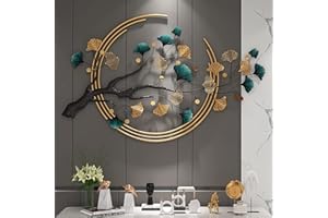 Ainydie Créatives Décoration Murale Feuille de Ginkgo en Métal à La Main,Moderne Luxe Sculpture Murale en Métal,Tenture Murale Intérieure pour Salon Chambre à Coucher Hôtel,110x68cm