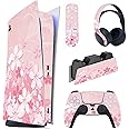 playvital Cherry Blossoms Petals Full Set Skin Decal for ps5 Console Digital Edition, Sticker Vinyl Decal Cover for ps5 Controller & Charging Station & Headset & Media Remote