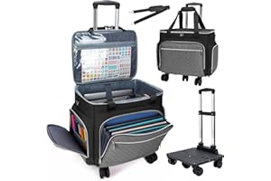 Amythe Sac à roulettes pour Professeur à 5 Roues avec Organiseur de Fichiers en Accordéon, Sac de Rangement Trolley pour Ordinateur Portable 15.6", Noir