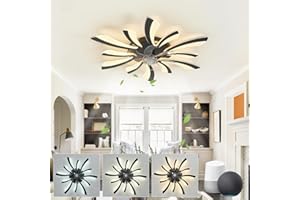 LJX Ceiling Fans with Lamps and Remote 78cm LED Fans with Lights Work with Alexa and Google Assistant Silent Timer 6 Speed Reversible Fan Lighting for Bedroom Living Room, Black