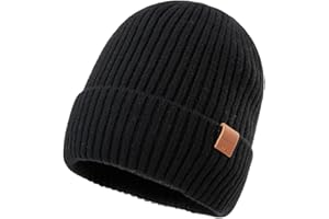 FANCET TOP-EX Czapka beanie unisex, w 100% z wełny merynosów, ciepła czapka zimowa z podszewką polarową, uniseks i elastyczna, idealna do biegania i golfa, miękka czapka z dzianiny