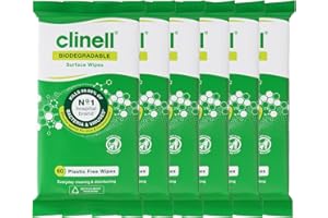 Clinell Universal Biodegradable Cleaning and Disinfectant Wipes for Surfaces - Pack of 6 - 60 Wipes per Pack (360 Wipes) - Plastic Free - Multi-Purpose Wipes, Kills 99.99% of Bacteria & Viruses, Green