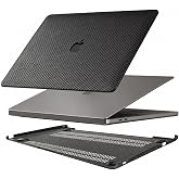 McStorey MacBook Air 13 in&ccedil; Kılıfı A1932 A2179 A2337 M1 Uyumlu Sert Kapak 360&deg; Koruma Karbon Fiber Desenli Siyah