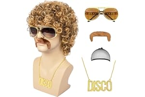 MIVORA Peluca Afro para Disfraz Hippie Años 80 Hombre Carnaval Halloween Cosplay