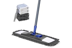 ‎MASTHOME Masthome Wischmopp,Bodenwischer Set mit 4 Wischpads,Chenille Flachmopp mit 128cm Griff,Mikrofaser Wischmop, Wischer Boden für Hartholz, Laminat, Fliesenboden, Senden 1 Schaber