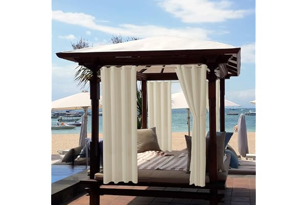 ele ELEOPTION Rideaux d'extérieur Hydrofuges, Protection Anti-UV avec œillets, pour Jardin, Cour, Balcon, Blanc Cassé, 2 Pièces / 132 X 213cm