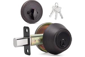 LOQRON Round Design Single Cylinder Deadbolt with Keys, Exterior Keyed Dead Bolt Lock for Front Entrance Door Security, Oil Rubbed Bronze