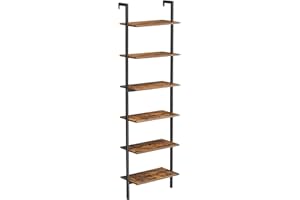 VASAGLE Scaffale a Scala, Contro Parete a 6 Ripiani, per Soggiorno, Ufficio, Cucina, Camera da Letto, 60 x 30 x 204,8 cm, Industriale, Marrone Vintage e Nero LLS103B01