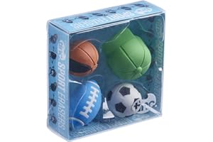 Tinc Sports Eraser Collection Pack for Kids | for Use at School & Homework - Easy Error Correction - Pencil Erasers - Colourful Gift Style Packaging | 4 Novelty Sport Theme Rubber Erasers, SPOERCOL
