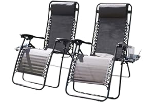 GARDEN MARKET PLACE SET OF 2 Garden Sun Lounger Relaxer Recliner Chairs With Cup and Phone Holder - in Coffee Brown Weatherproof Textoline With Adjustable Headrest and Multiple positions. GRT105