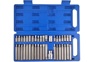 JREHUIG 40 Piezas Llaves de Vaso Kit, Incluyen Puntas Torx, Llave Hexagonal y Llave Estriada, Puntas Atornillador Caja de Herramientas, para Reparación de Automóviles