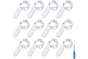BXROIU Łańcuch świetlny LED na baterie CR2032, lampki dekoracyjne na srebrnym druciku, 2 m, 20 mikro diod LED, idealne na Boże Narodzenie, przyjęcia, wesela, dekoracje (12 sztuk zimna biel)
