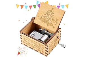 SINZAU Hölzerne Handkurbel Spieluhr, Antike Geschnitzte Musik Box Holz, Handgeschnitzt, Geschenkidee für Familienliebhaber Geburtstag, Weihnachten, Valentinstag, Happy Birthday