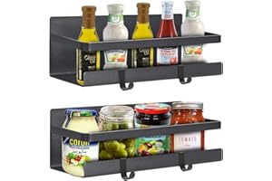 VINILITE Set di 2 Porta Spezie Magnetico con 4 Ganci Scaffale Magnetico per Frigorifero Mensola Magnetico da Appendere al Frigo Portaspezie da Parete Salvaspazio