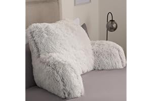 OHS Fluffy Cuddle Cushion Grey, Reading Pillow Back Support Cushion for Bed Super Soft Fleece Cosy Chair Pillow with Arms, Gaming Reading TV