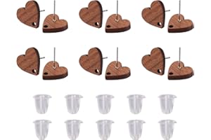 PH PANDAHALL PandaHall - 20 orecchini a perno color legno di noce, a forma di cuore, 20 chiusure in plastica, per la realizzazione di orecchini pendenti e gioielli fai da te