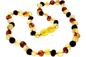 SilverAmber Jewellery - Collana in ambra baltica - Cognac, ciliegia, miele, limone o ombré - Lucida e grezza - Perle di ambra genuina al 100% - Massima qualità - Dimensioni: 33-70 cm