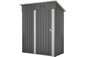 Gihauvia Gerätehaus Metall 153x73x182cm, Geräteschuppen Metall, wetterfestes Gartenschuppen aus verzinktem Stahl, abschließbar mit Belüftungsgitter & Schrägdach