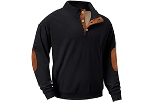 QIXING Mens Corduroy Fleece Lined Sweatshirt Quarter Button Stand Collar Jumper Warm Winter UK with Elbow Patch