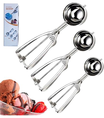 ZONADAH IJsschep Set | 3 Stuks | Roestvrij Staal 304 | Wijnrood | 3, 4, 5 Cm