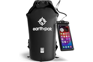 Earth Pak – Wasserdichter Packsack mit Schultergurt und wasserfester Handyhülle – Ideale Rolltop Tasche beim Kajak Fahren, Wandern, Camping, Angeln, Bootfahren und Rafting