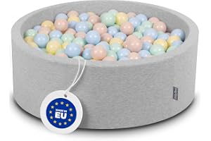 KiddyMoon Bollhav på 90 x 30 cm, med 300 bollar med en diameter på 7 cm, bollpool med färgglada bollar för spädbarn och barn, rund, ljusgrå: pastellbeige/pastellblå/pastellgul