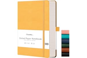 HIUKOOKA Bullet Dotted Journal - 320 Numbered Thick Pages Bound Dot Grid Notebook A5 100gsm Thick Dotted Paper Journal for Note-Taking,Sketching,Planning,Diary with Drawing Board-Yellow