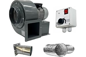 UZMAN Radialgebläse OB200M mit 600 Watt Drehzahlregler, 4 eck-rund Flansch, und Aluflexrohr Zentrifugalventilator, Saugventilator, Radialgebläse, Ventilator, Lüfter, Sauggebläse