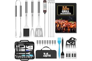 AISITIN Ustensiles Barbecue Kit Barbecue 25 Pièces Accessoire Barbecue Acier Inoxydable pour Camping Barbecue Cadeau Homme